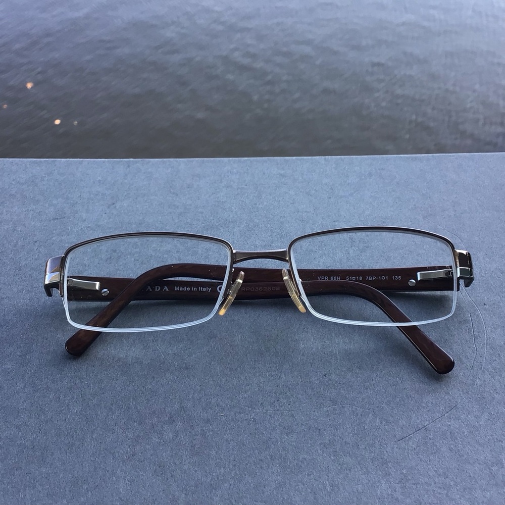 Prada Made in Italy Semi-Rimless Eye Glasses Tortoise and Metal Frame VPR 60H